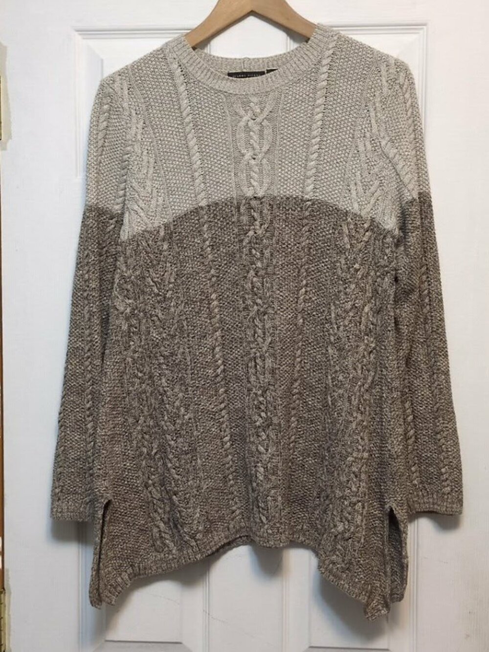 Jeanne Pierre Sz L Colorblock Cable Knit Sweater Womens Tunic Boho Cottagecore